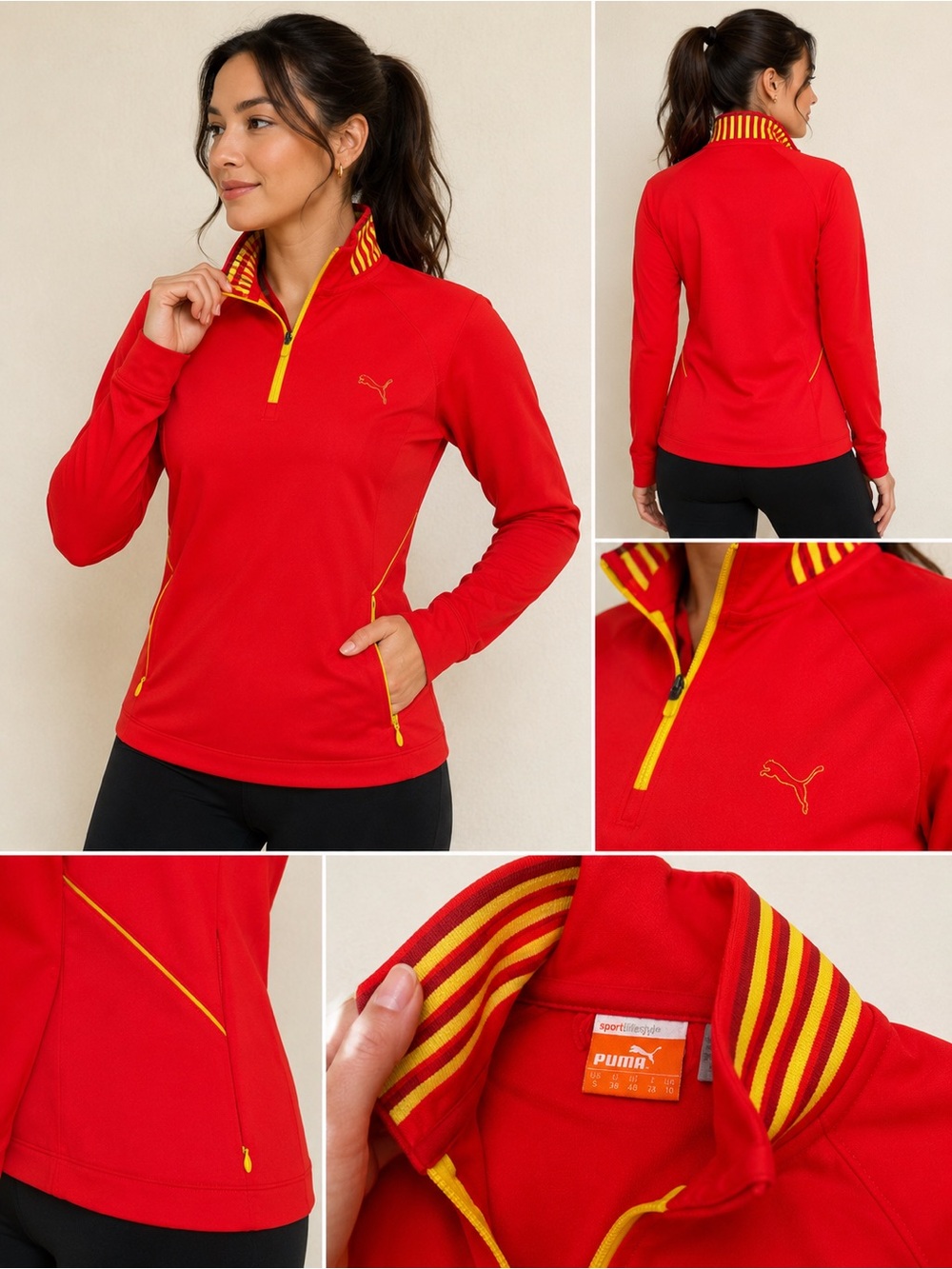 Puma Red Quarter-Zip Pullover with Yellow Trim